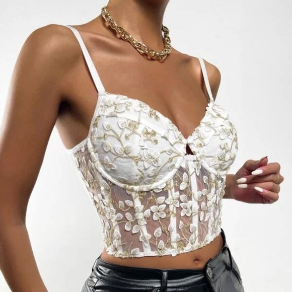 Floral Embroidered Lace Bustier Cami Top - Picture 2 of 5